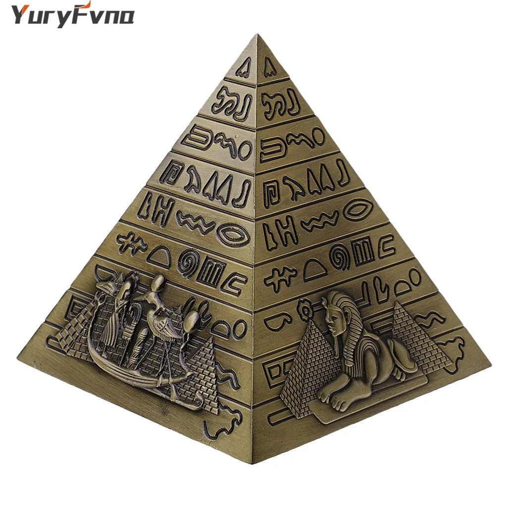 

YuryFvna Egyptian Metal Pyramid Statue Landmark Pyramid Figurine Home Decoration Gift Ornament