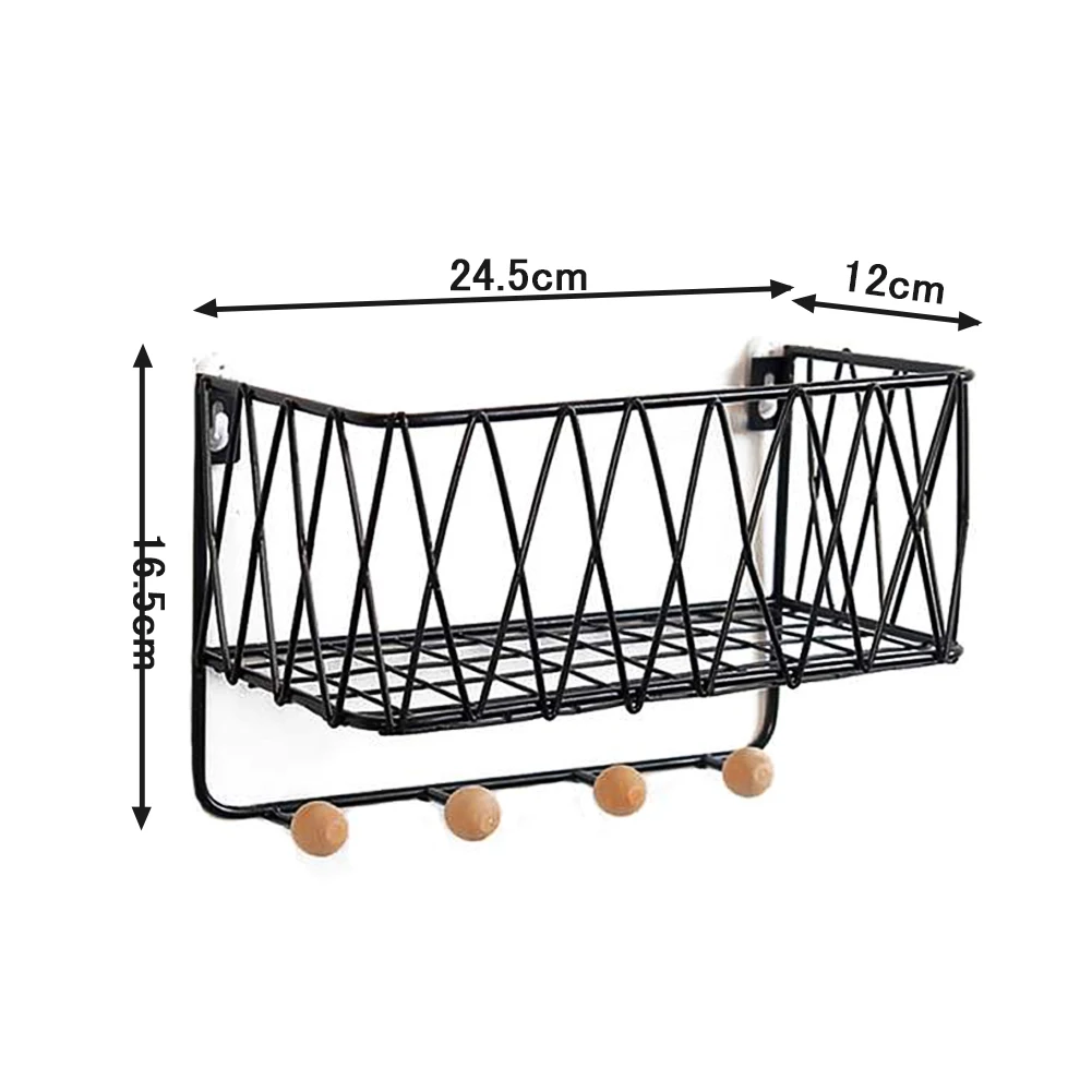 Basket Wrought Iron Storage Rack Organizer Ornaments Nordic Style Home Decoration Shelf Mounted Key Holder Wall Hook Grid