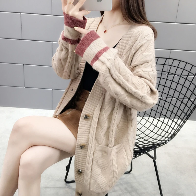 

Autumn Women Sweaters Coats Fashion Casual Korea Long Sleeve Knitted Sweaters Tops Ladies soft Loose Cardigans Sweates Jackets