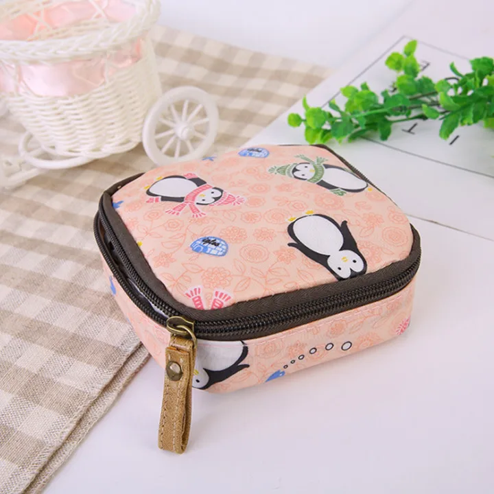 New Arrival Cartoon Printing Canvas Coin Purse Women Fashion Credit Card Bag Key Case Pocket Girls Sanitary Napkin Storage Bag