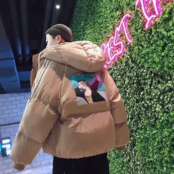 

2019 Winter New Trend Thick Loose Couple Printing Wild Sports Warm Students Street Casual Cotton Clothing