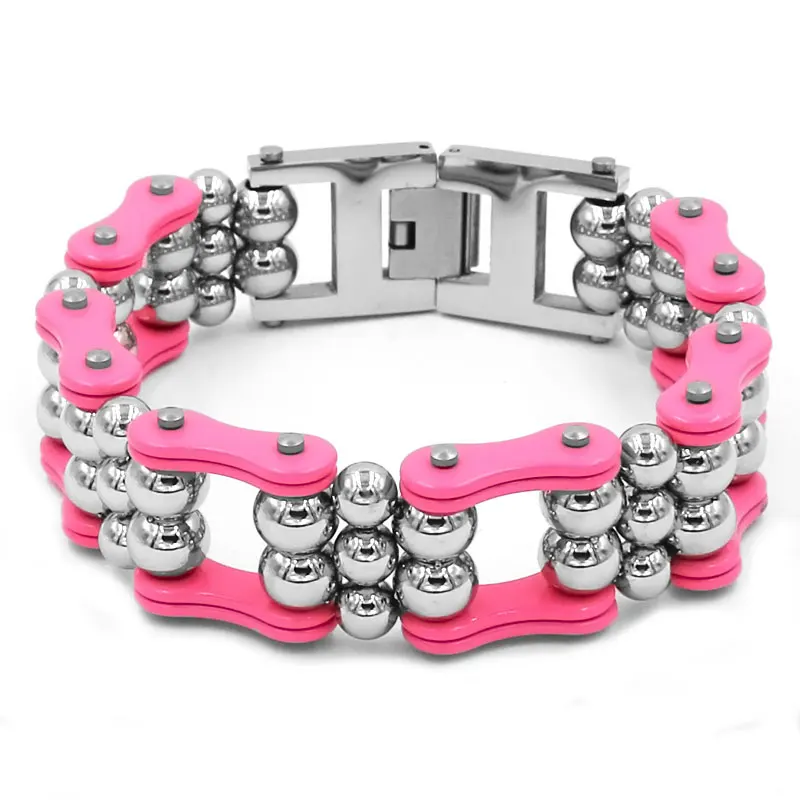 Wholesale Pink Bicycle Chain Steel Balls Bracelet Stainless Steel Jewelry Fashion Motor Biker Bracelet for Women 303B