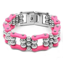 Wholesale Pink Bicycle Chain Steel Balls Bracelet Stainless Steel Jewelry Fashion Motor Biker Bracelet for Women 303B