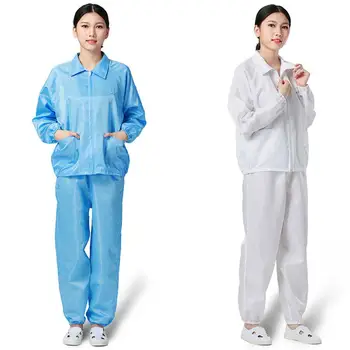 

Unisex Zipper Up Anti Static Dustproof Zipper Jacket Long Pants Safety Protective Suit Set Polyester Pocket
