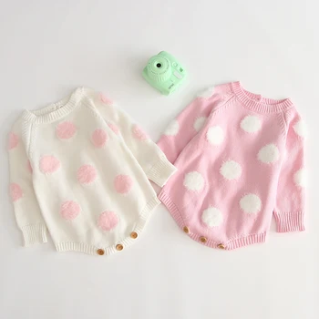 

Toddler Sweater Jumpsuit Knitted Baby Clothes Autumn Winter Baby Girl Romper Long Sleeve Cotton Polka Dot Infant Baby Romper