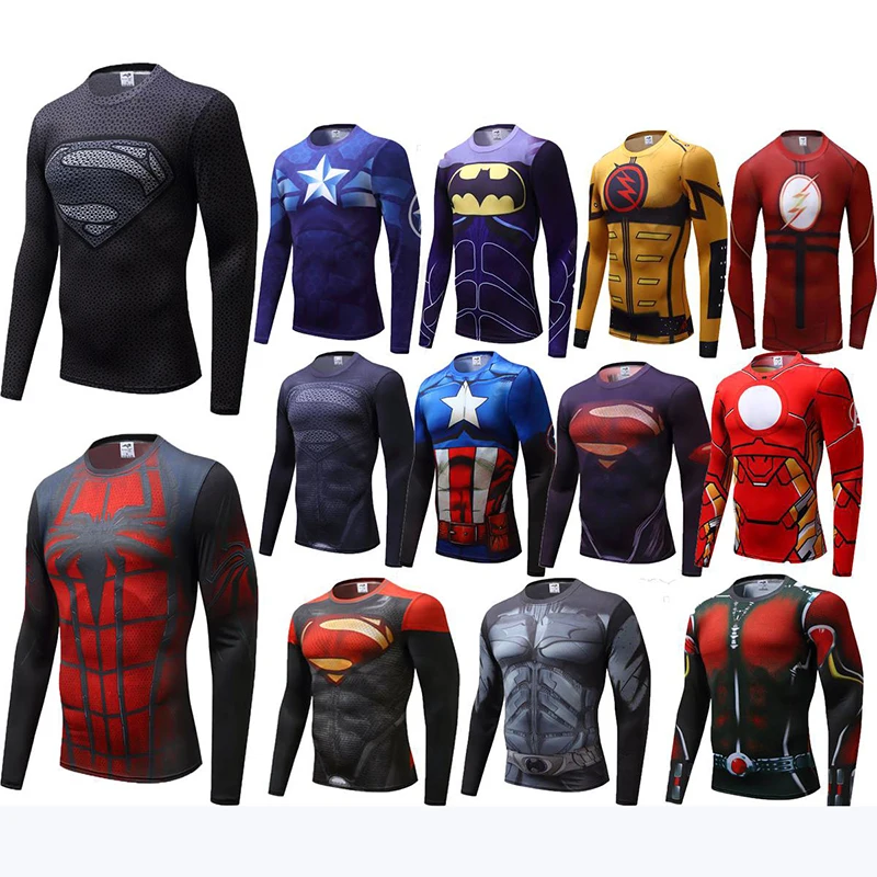 

High elastic tights Avengers Iron Man Men's sports fitness long sleeve T-shirt wicking quick-drying clothes
