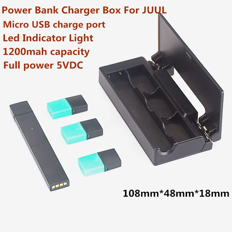 Портативное зарядное устройство 1200 мАч, подходит для хранения зарядных чехлов JUUL со светодиодным индикатором и магнитным чехлом