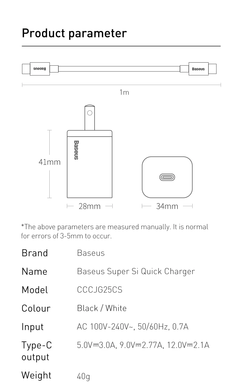 Baseus 25W USB C Charge PD Fast Charging Portable Phone Charger For Samsung S20 S21 Super Si USB C Charger Type C Fast Charger usb charger 12v