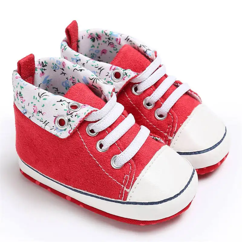 

2019 New Style Newborn Baby Shoes Toddler Infant red Canvas Shoes Floral Print Boy Girl Sport First Walker Baby Shoes
