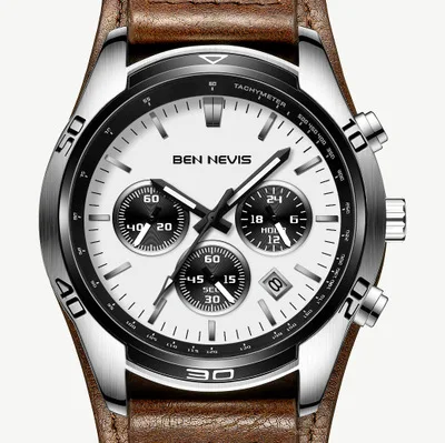 

BEN NEVIS Military Watch Men Sport Watch Waterproof Leather Quartz Chronograph Big Dial Army Watch for Men Male horloges mannen