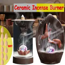 Будда красочный ладан керамический обратный поток горелка сандаловое дерево Ароматические ладан держатель со светом дома фигурки для сада и 10 шт конус