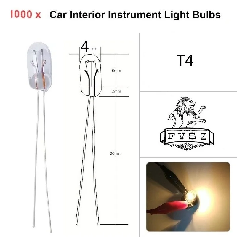 1000Pcs T4 12V 1.4W 3000K Car Instrumen light Bulb Yellow Wedge Gauge Dashboard Cluster Lights Panel Lights