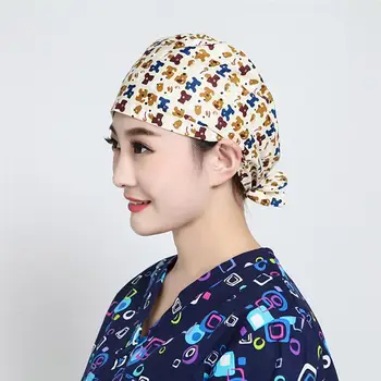 

Adjustable Nurse Hat Cap Cartoon Prints Cap Cotton Sweat Absorbing Nurse Scrub Cap Hat Nurse Accessories (Black Dog)