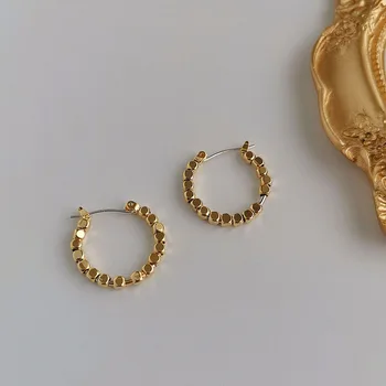 

SRCOI Gold Color Small Tiny Beads Square C Earrings Punk Style Bright Peas Bean Round Hoop Earrings Women Jewelry Friend Party