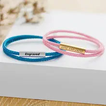 Free Personalized Text Stainless Steel Braided Custom Wrap Bracelet Leather Bangle Engraving Bracelet for Couples&Family&Friend