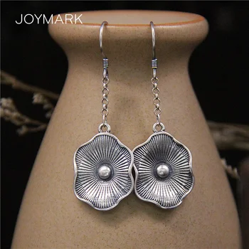 

Retro S925 Sterling Silver Lotus Leaf Drop Earrings For Women Handmade Thai Silver Hook Dangle Earrings Trendy Jewelry TSE480