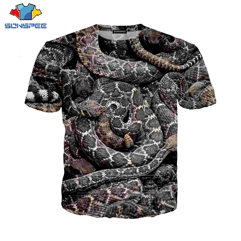 Футболка змеиная с коротким рукавом свитшот 3D принтом кобры питона уличная