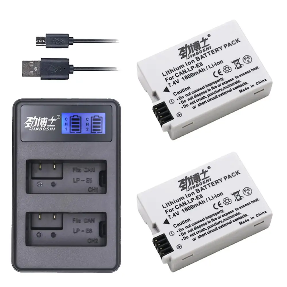 2 шт. LP-E8 LPE8 LP E8 1800 мАч камера Литий-ионная батарея + LCD двойное зарядное устройство