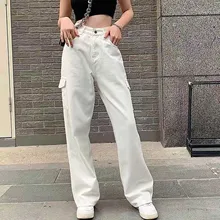 2021 Women Jeans Vintage Baggy Streetwear Denim Loose Cargo Pants Korean Jean Casual Long Denim Bottom Mopping Trousers Pantalon