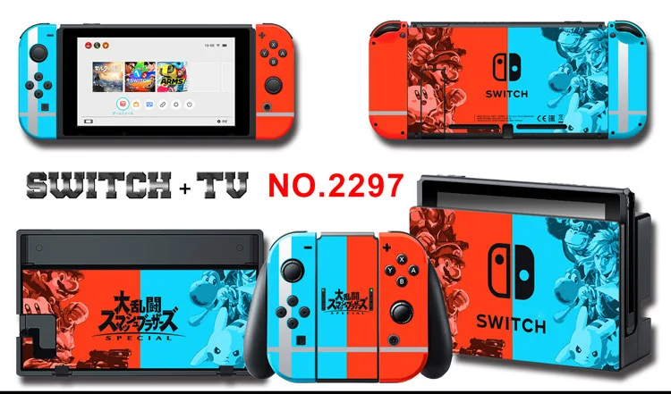 1set New Cute Anime Full Body Sticker for NS Switch Protective Cover Skin Colorful Art for Game Console Joy-Con Controller Decor