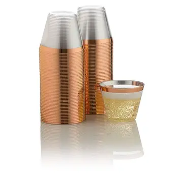

100 Gold Plastic Cups 9 Oz Clear Plastic Cups Gold Rimmed Cups Fancy Disposable Wedding Cups Elegant Party Cups with Gold Rim