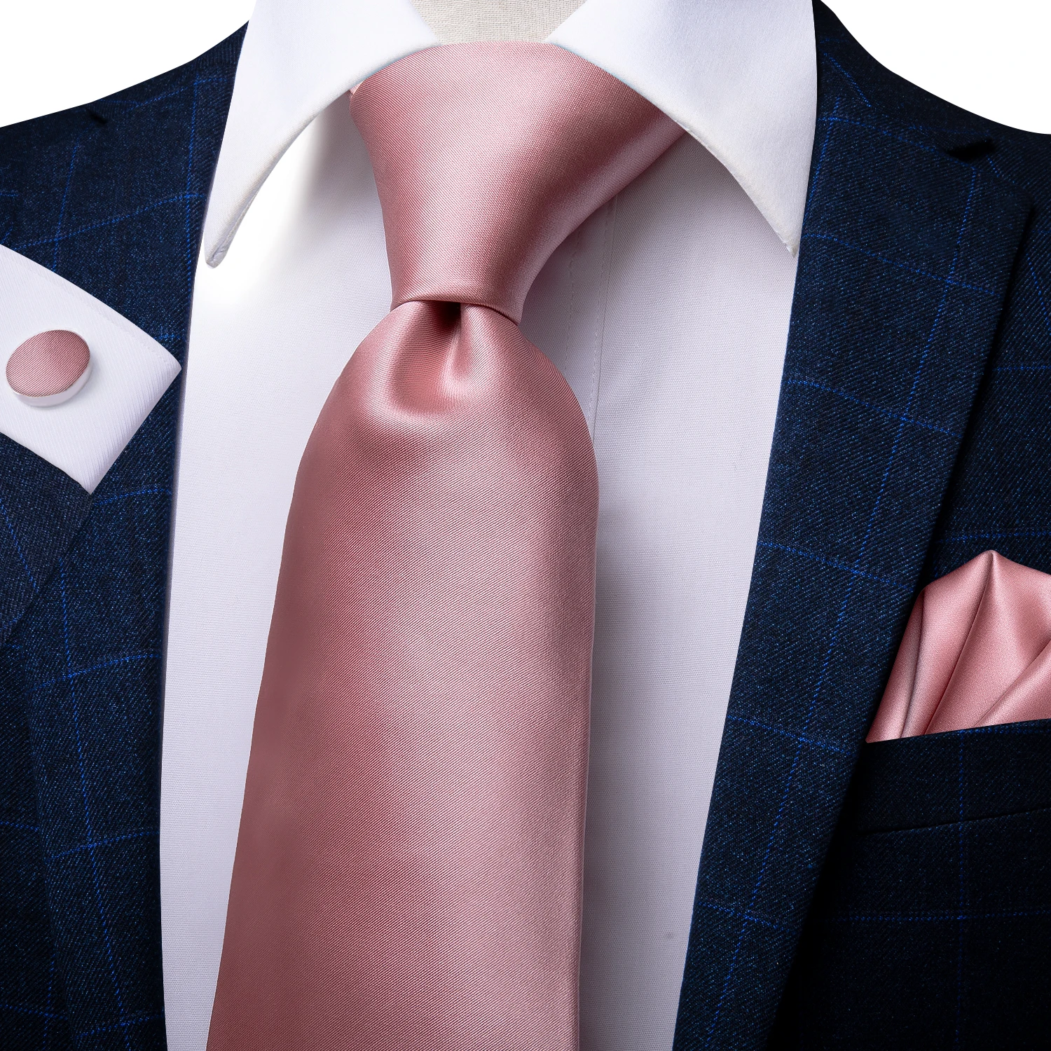 by Hi-Tie Pink Necktie Set include Handkerchief and Cufflinks 