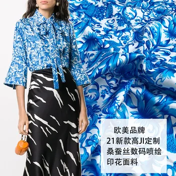 

2021 brand show stretch satin printed polyester diy women's clothing shirt fashion fabric cloth for dress by the meter sewing