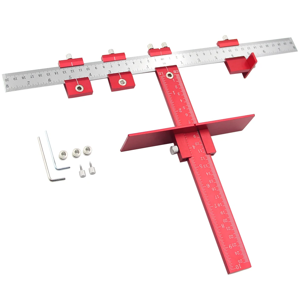 

Accessories Woodworking Tool Templates Hole Puncher Aluminum Alloy T Shaped Positioning Jig Guide Locator Cabinet DIY Accurate