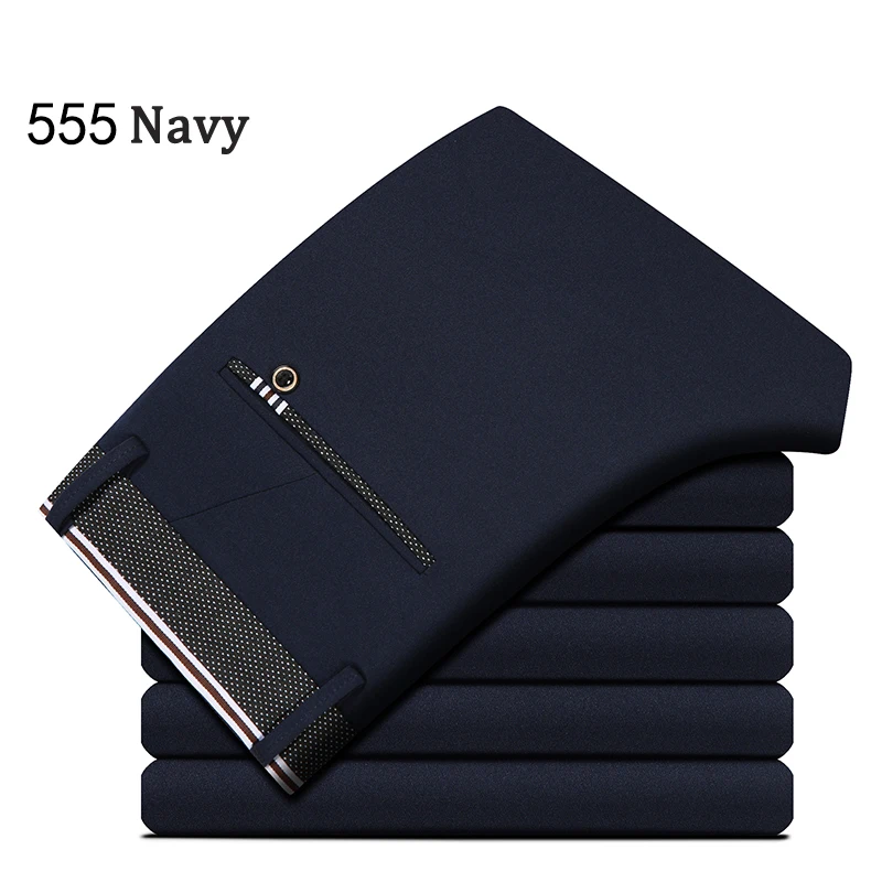 555 navy Мужские прямые брюки, весна-осень, деловые повседневные длинные Стрейчевые брюки со средней талией, размеры 28-38, мужские брюки, pantalon homme - Цвет: 555 navy