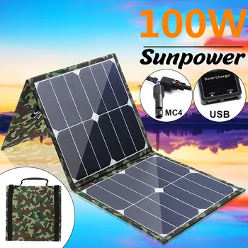 

100W 5V/18V Dual USB Solar Panel Foldable Solar Charger Waterprrof Solar Battery Chargers Charging for Phone for Hiking Outdoors