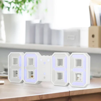 

3D Digital Alarm Clock USB Charge LED Alarm Clock Nightlight Adjustable Luminance Desk Wall Clock with Snooze Function for Home