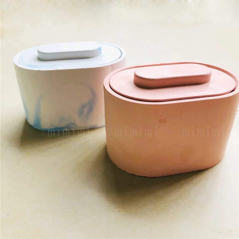 Oval Candle Jar With Lid Concrete Silicone Mold Jesmonite Vessel Small