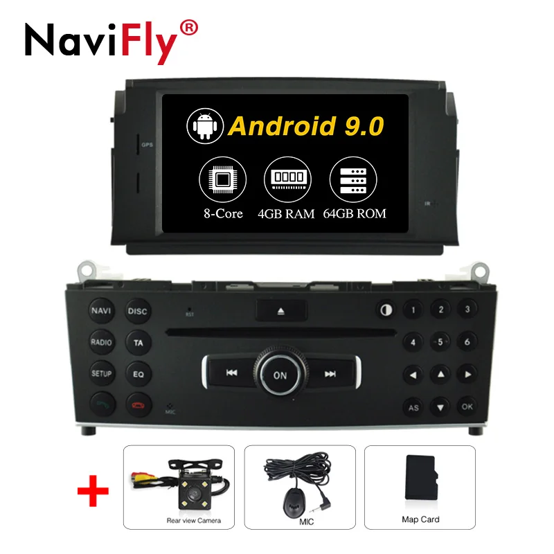 4GB-64GB-Camera NaviFly 4+ 64G Android 9,0 автомобильный dvd-плеер радио аудио GPS навигация для Mercedes Benz C200 C180 W204 2007-2010 мультимедийный плеер - Цвет: 4GB-64GB-Camera