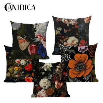 

Cushion Cover Vintage Flower Pillow Cover Oil Painting Throw Pillows For Living Room Funda Cojin 45*45 Farmhouse Home Decor