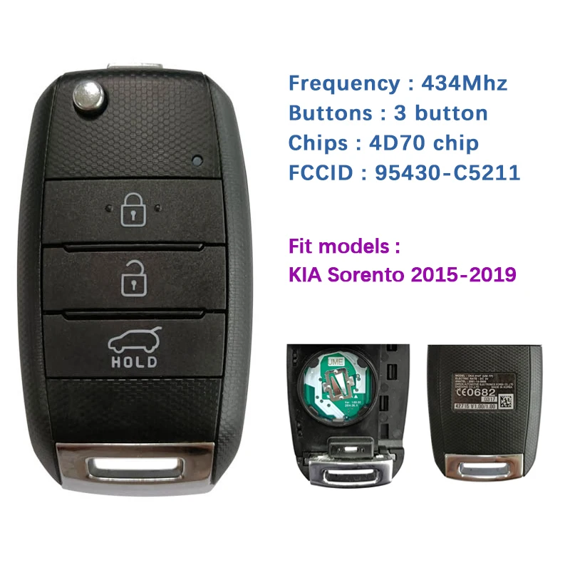 

CN051136 подлинный 3-кнопочный откидной дистанционный ключ KIA Sorento 2015-2019 433 МГц TIRIS DST80 чип FCC ID OKA-910T 95430-C5211/C5210