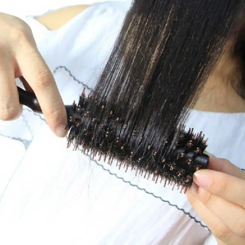 6 tipi capelli lisci in Twill pettine spazzola rotolamento setola cinghiale naturale barile tondo soffiando Curling strumento per lo Styling parrucchieri fai da te - immagine 2