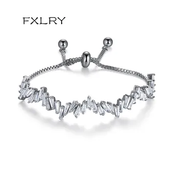 

FXLRY Personality Fashion women Gold Color /Gun black/White Color Cubic Zircon Adjustable Irregular Bracelets Jewelry