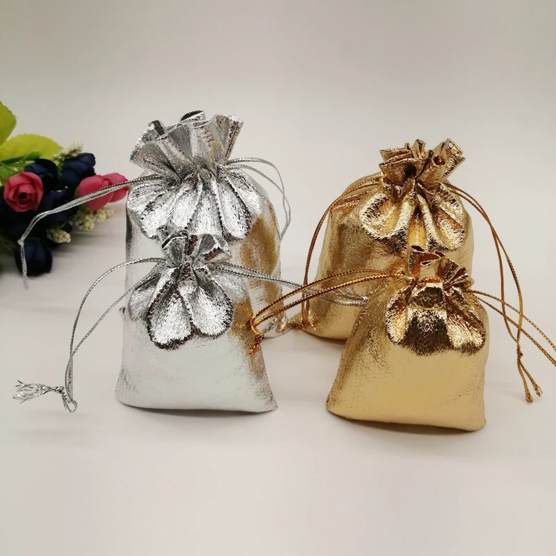 

50pcs Gold Silver Bag Fabric Jewelry Bag Aluminium Foil Cloth Bag Drawstring Wedding Jewelry Bag for Jewelry Packaging Display