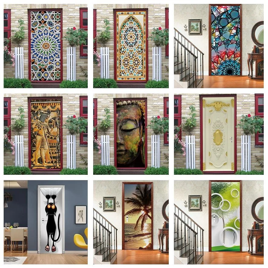 Наклейки на дверь Будды самоклеящаяся виниловая стеклянная фотообои для
