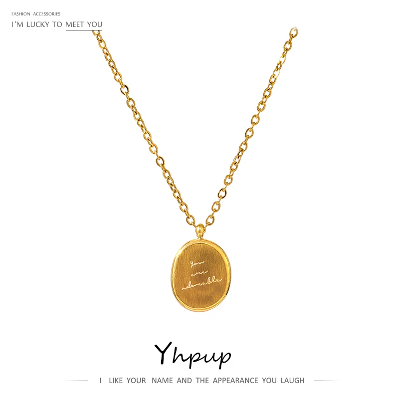 Yhpup Fashion Stainless Steel Round Pendant Necklace Statement 18 K Metal Collar цепочка на шею женская ожерелье 2021 |
