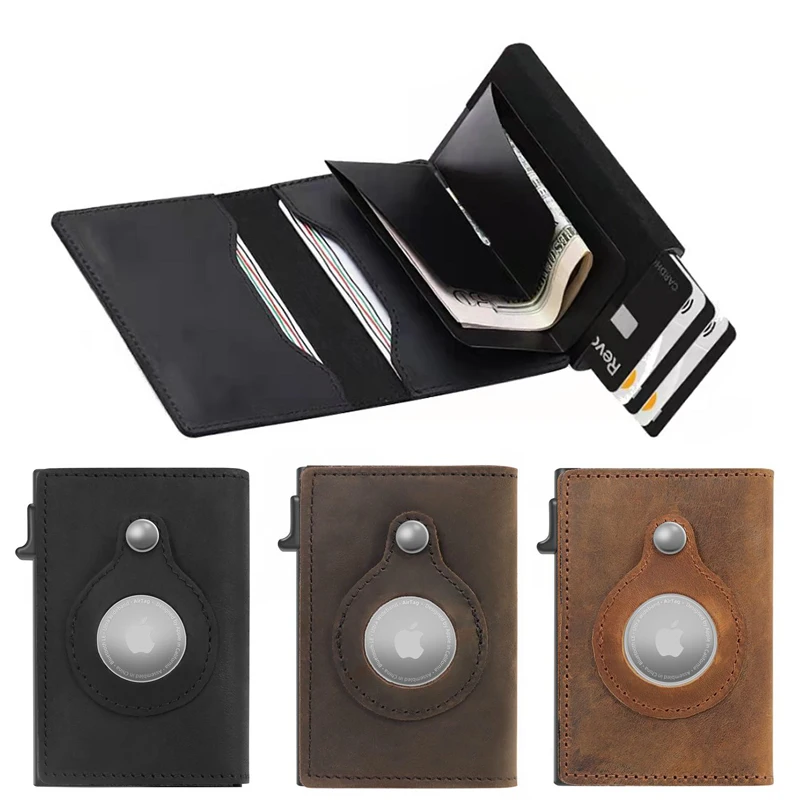 Air Tag Wallet Smart Air Tag Wallet Premium PU Leather Credit Card Holder Anti-lost Case RFID Multifunctional Wallet AirTag