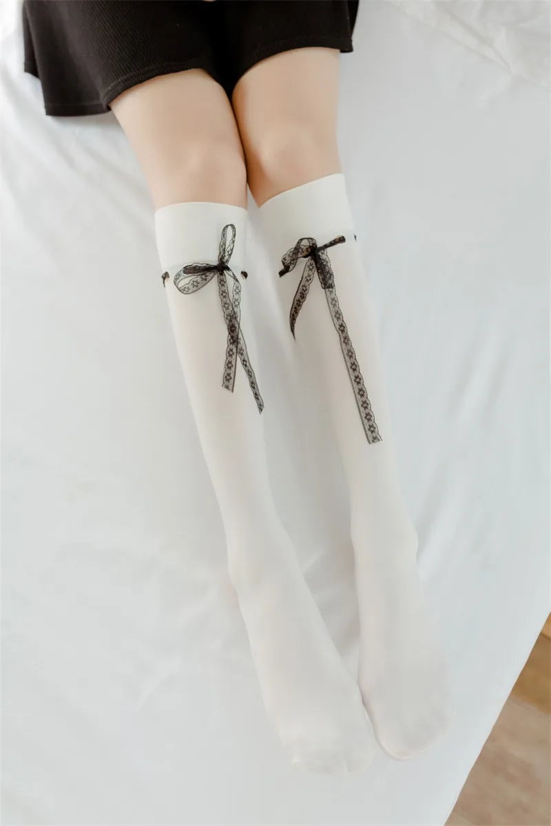 Good Quality Women Lower Knee Socks Thigh High Stockings Opaque Warm Japanese School Student Lace Bow Long Sock Hot Sale