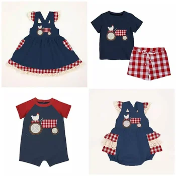

Baby Romper Summer Boy Outfit Girls Clothing Sets Ruffle Kids Boy Navy Farm Design