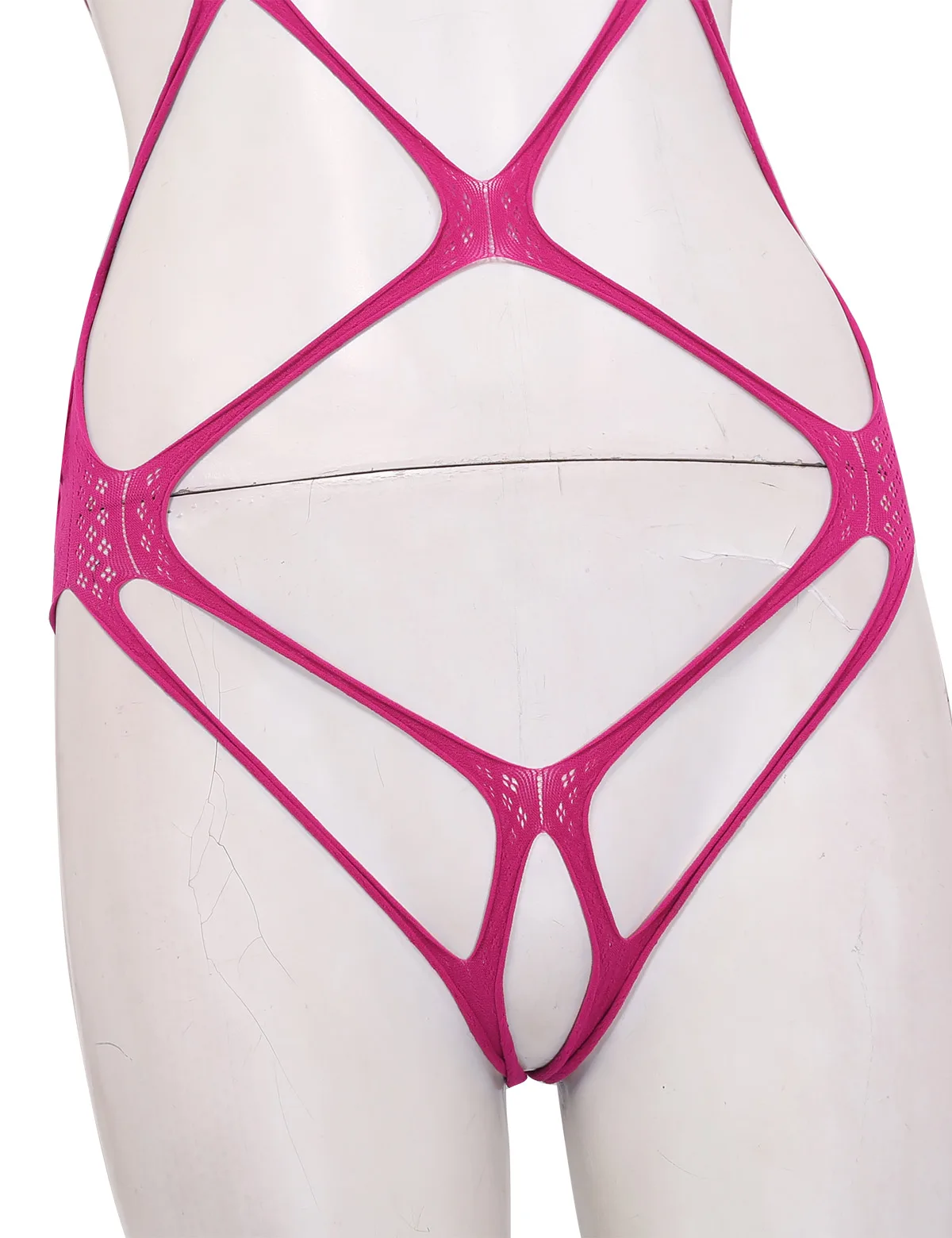 Sexy Lingerie Latex Bodysuit iEFiEL Women One-piece Hollow Fishnet Open Cups Crotchless Bodystockings See-through Stretchy Nightwear