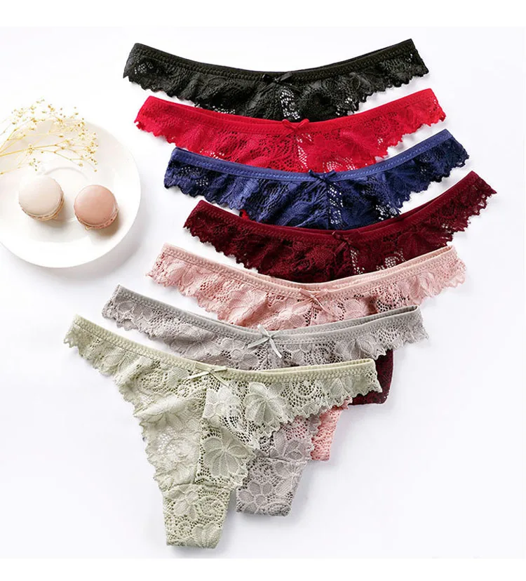 CNIOON Amazing Women Lingerie Lace Embroidery Underwear Femal Sexy T-back Thong Sheer Panties Hollow out Transparent Knickers (8)