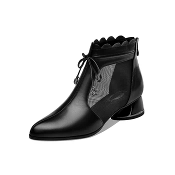 

Genuine LeatheAnkle Boots Women New Elegant Pumps Breathable Mesh Shoes Spring Summer Office Lady Short Boots
