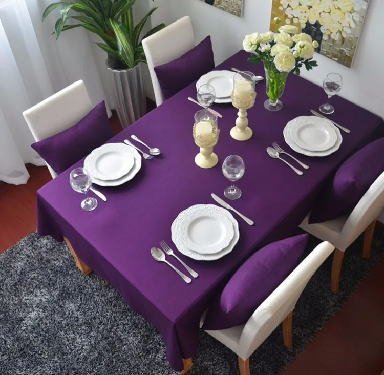 Хлопок сплошной цвет скатерти многоцелевой пылезащитный фиолетовый квадратный прямоугольная скатерть для обеденного стола крышка стола