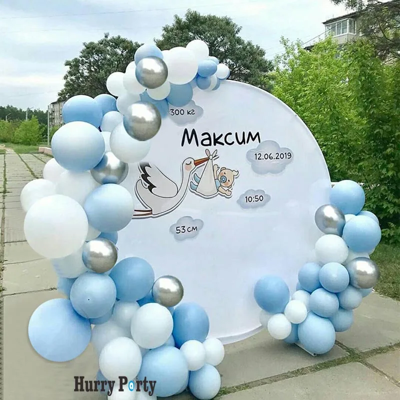 100 шт синий белый Макарон шар гирлянда арочный комплект металлические серебристые шары для ребенка 1 день рождения