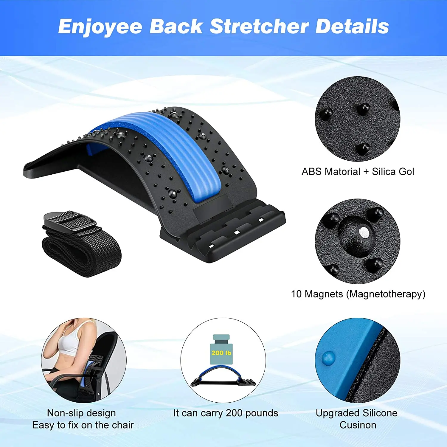 Back Massager Stretcher Spine Deck Back Pain Relief with Magnetic Acupressure Points Spine Deck Stretcher Lower