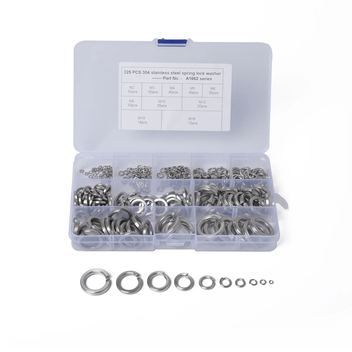 

325pcs/set Stainless Steel Spring lock Washers M2-M16 Split Washer for General Bolts Home Appliances